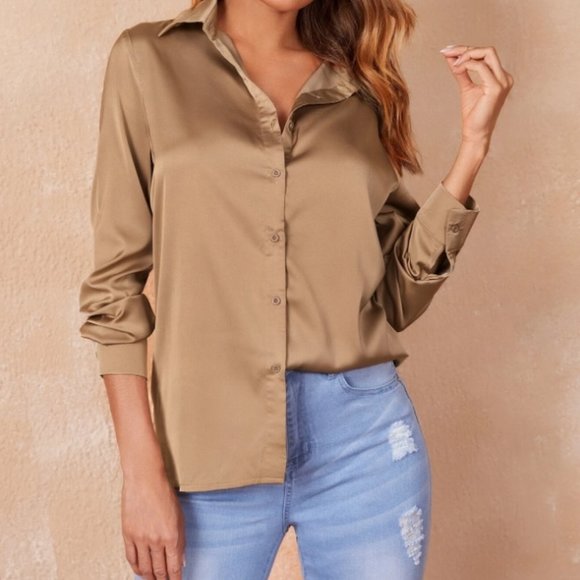 SHEIN Tops - ⭐Host Pick⭐🌺SHEIN Elegant Button Front Dark Golden Shirt Blouse